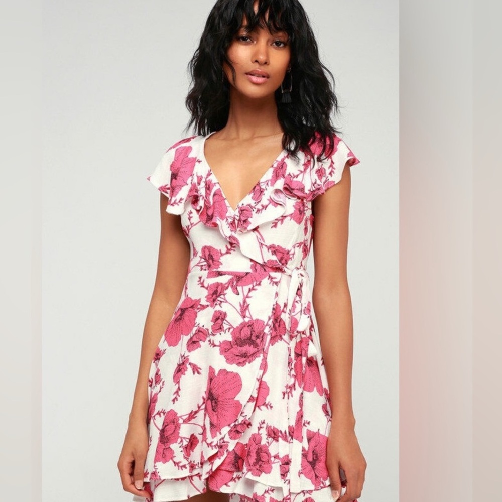 Free people floral Wrap Dress in Pink and White
